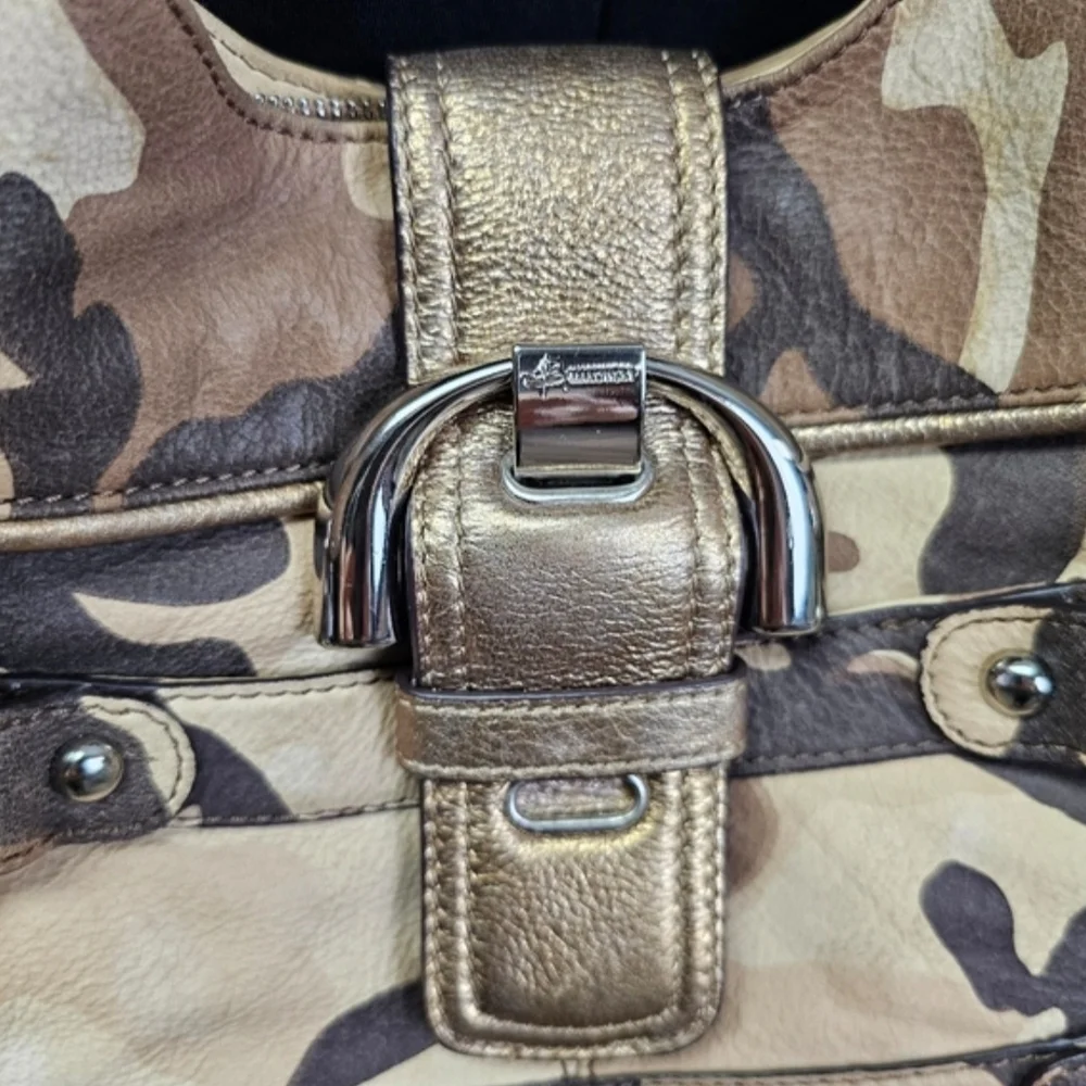 Camouflage Tan and Gold Leather Women's Bag